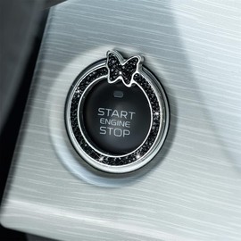 Sandfren Bling Car Engine Start Ring Sticker, Rhinestone Butterfly Vehicle Push Start Button Decal, Diamond Key Ignition Knob Emblem Decoration, Universal Automotive Interior Accessories (Black)