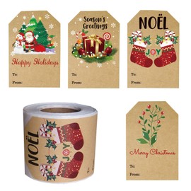 Christmas Gift Tags, Christmas Tags, 250PCS Christmas Labels, Holiday Present Stickers Christmas Gift Tags Stickers Adhesive Christmas Santa Presents Labels to from Name Tags for Gift