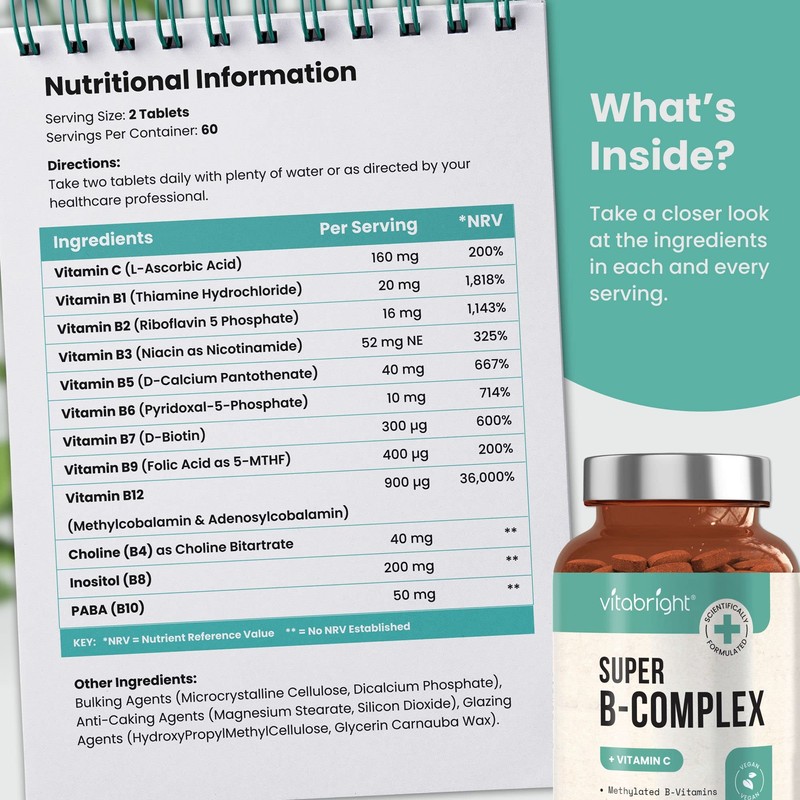 Vitamin B Complex Supplement - 11 B Vitamins (B1, B2,