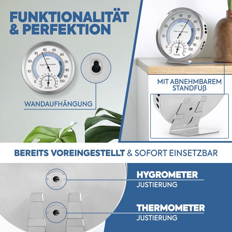 Mavori® Analogue Hygro-Thermometer - Moisture Meter - Made Of High-Quality