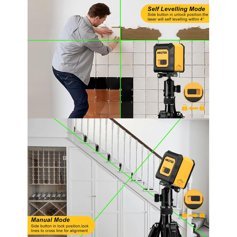 Nikotek Green Laser Level, 100 feet Cross Line Laser with