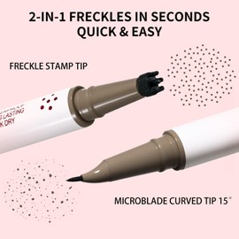UCANBE 2PCS Dual-Ended Freckle Pen & Freckle Stamp - Precise 15° Curved Tip Makeup Waterproof & Smudge Proof, Long Lasting Faux Freckles Pencils (02 Natural Coffee)