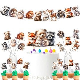 Forest Animals Party Decor Set - Enchanting Woodland Kit for Birthdays & Baby Showers, Includes Banners, Centerpieces, Cupcake Toppers