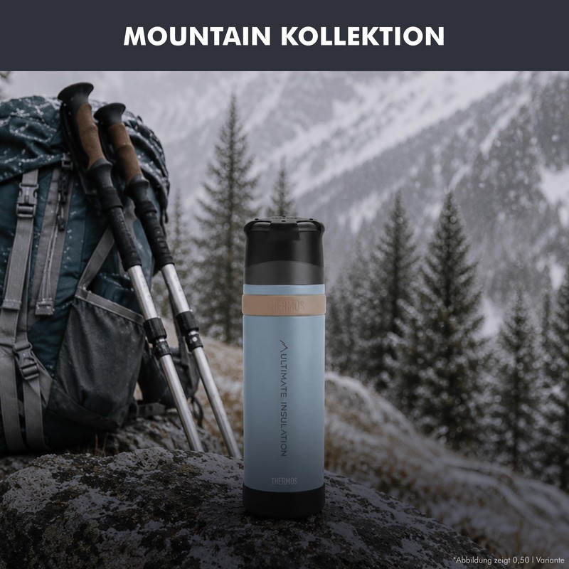 THERMOS Mountain Beverage Bottle 0.9 L, Black, Stainless Steel Thermos
