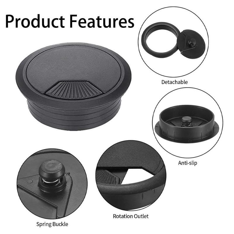 Pack of 4 Desk Cable Grommets, 80 mm Cable Hole