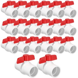EPHECH 20PCS 1/2" PVC Ball Valve, SCH40 Slip PVC Water Pipe Valve with Easy Turn Red T-Handle, Shut-Off PVC Ball Valve Socket for Swimming Pool, Sprinkler Lines, Outdoor Plumbing & Irrigation System