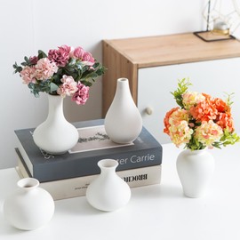 Kendiis Small Ceramic Vase Set of 5, Modern White Vase, Bud Vase, Boho Decorative Vase for Fireplace, Entryway and Living Room, Centerpiece Table Decorations