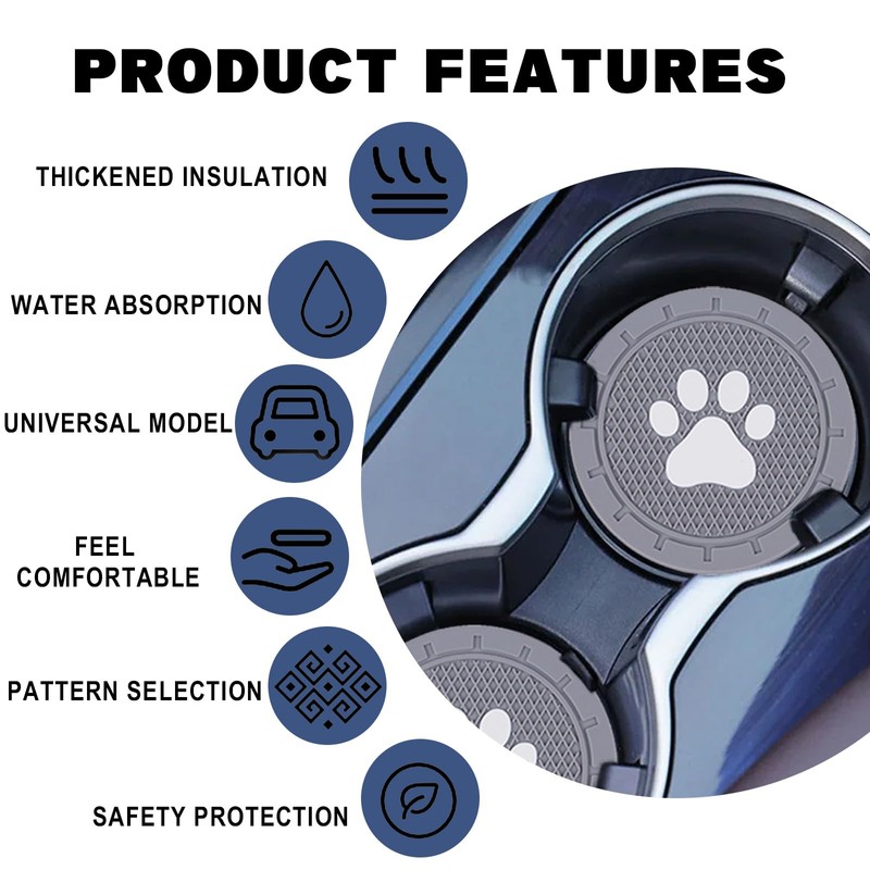 Piburth 4 Pack Car Cup Holder Coasters, Dog Paw Insert