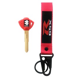 MELD Motorcycle Key Blank Uncut Blade for Suzuki GSXR 600 750 1000 GSX1300R GSF 650 Hayabusa with Key Chain Embroidered Tag Key Ring Accessory Karabiner Shackle (Red)