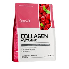 Ostrovit COLLAGEN + VITAMIN C - 400g - for smoother, firmer skin - support immune system - Raspberry lemonade with mint