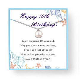 Pearl Pendant Necklace 10th Birthday Gifts for Girls Sterling Silver Pearl Necklace as Gifts for 10-Year-Old,10 Birthday Ideas for Teens Girls(10th)