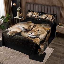 Homewish Lion Bedspread 3D Lion Couple Printed Coverlet Set 3pcs for Kids Boys Teens Wild Animal Theme Quilted Coverlet Microfiber Bedding Set (1 Bedspread + 2 Pillow Cases) Queen Size