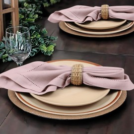 Set of 4 Linen Bidding Cloth Napkins 18x18 - Reusable Washable Fabric Dinner Napkins with Mitered Corners, Flax Cotton Blend, Long-Lasting Durability, Perfect for Everyday Use. (BlushPink, Pack of 4)