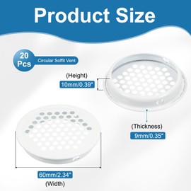 PATIKIL 60 mm Circular Soffit Vent, 20 Pcs Stainless Steel Round Mesh Hole Air Vents Dual Panel Round Mesh Hole Louver for Kitchen Wardrobes Shoe Sundry Cabinets Bathroom, White