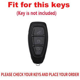 TECART Leather Smart Key Fob Case Protective Cover Fit for Ford C-MAX Escape Fiesta Focus RS Fusion 3 Button Keyless Entry Remote Key Cover Brown