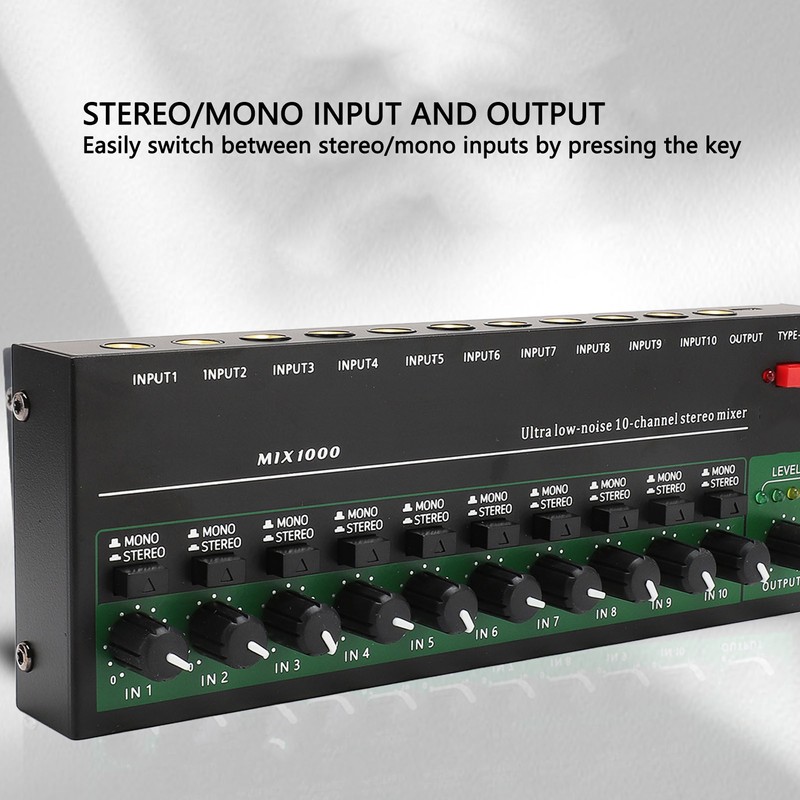 10 Channel Sound Mixer Independent Volume Control Knob Professional Multichannel