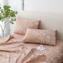 Spirit Linen home Twin Sheets Sets - Pure Microfiber 3 Piece Polyester Bed Sheets, Fitted Sheet & Pillow Cases - Twin Sheets for All Seasons (Foliage Taupe/White, Twin/Twin XL)