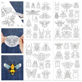 GLOBLELAND 4 Sheets Insect Patterns Stick and Stitch Water Soluble Stabilizer for Embroidery Adhesive Hand Sewing Stabilizers Non-Woven Fabrics Aid Drawing Sketch 11.7x8.3inch