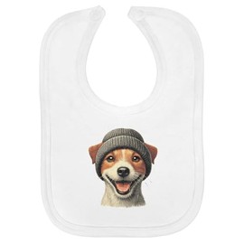 Azeeda 'Jack Russell Wearing Woolly Hat' Soft Cotton Baby Bib (BI00062434)