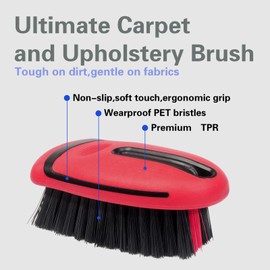 LoyaGour Carpet and Upholstery Cleaning Brush,Carpet Scrubber Stiff Bristle Detailing Scrub Brushes,Interior Leather Brush for Car and Home (Red)