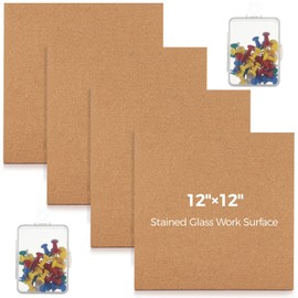4 Pcs Stained Glass Supplies, 12×12" Heat Resistant Stained Glass Work Surfaces with Push Pins, 1/2" Thick Stain Glass Tools for Table Countertop Protection, Stained Glass Cutting Mats
