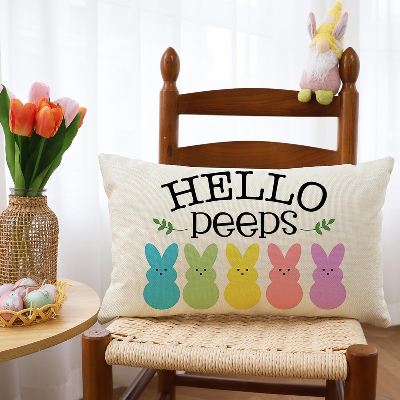 Ogiselestyle Hello Peeps Bunny Throw Pillow Cover, 12 x 20