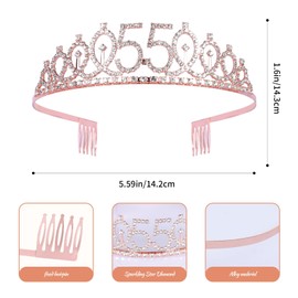 JasperKino 55th Birthday Sash and Tiara Set Rose Gold Birthday Sash Crown Birthday Party Favors Supplies for Girls Birthday Party