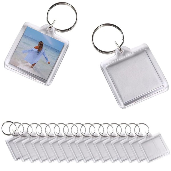 25PCS Clear Acrylic Blank Photo Picture Frame Keychain Keyring Square