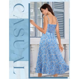 DRESSTELLS Women's Casual Dresses 2025 Floral High Low Bridesmaid Strap Wedding Party Flowy Prom Petite Midi Dress Blue Small White Flower S