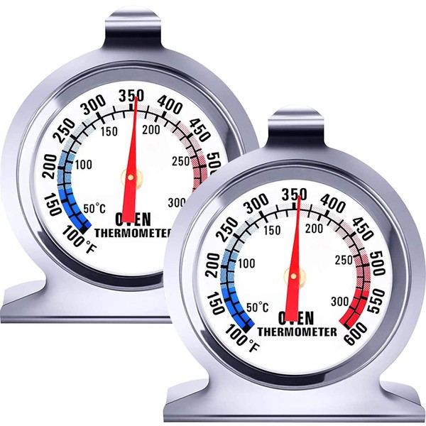 Greluma 2 Pcs Oven Thermometer for Grill Smoker BBQ 50-300°C/100-600°F Stainless Steel Oven Thermometer for Electric/Gas Stove Large Dial Thermometer for Kitchen Cooking Baking