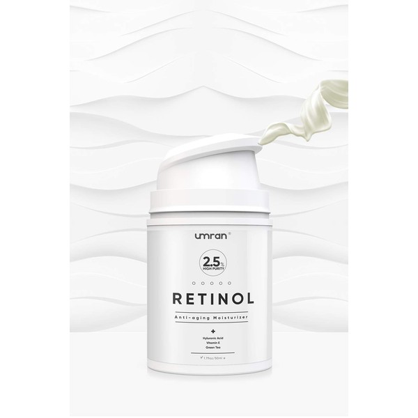 UMRAN Premium Retinol Cream, Anti-Aging Moisturizer Cream 2.5% for Face and Eye Care, Anti-Wrinkle Essence with Hyaluronic Acid, Day and Night Cream, Vitamin E and Green Tea, 50ml, 1.7 Fl.Oz…