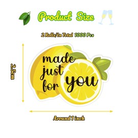 1000pcs Made Just for You Waterproof Lemon Stickers for Cups, Adhesive Cup Decals & Lemonade Party Supplies,Perfect for DIY Crafts &Lemonade Stand Supplies,Lemonade Stand Lemon Cup Bag Labels
