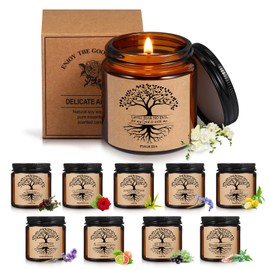 10 Jars Christian Religious Scented Candle Gift Bulk Women Set 3.5 oz Catholic Bible Verses Church Gift for Faith Mother's Day Friends Teacher Employee Inspirational Coworker(Amber,Tree)