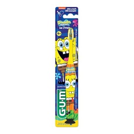 GUM Bob Esponja – Cepillo dental infantil manual, cerdas ultrasuaves con limpiador de lengua, base con succión – Para niños de 3 años en adelante
