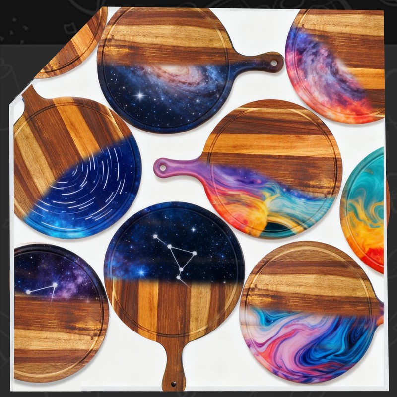 12 Pcs Round Wood Cutting Board with Handle Acacia Wooden