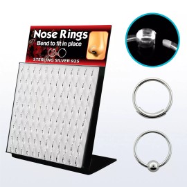 LionGothic Wholesale Lot 96 Pack 22GA Nose Hoops Rings Acrylic Display with Sterling Silver