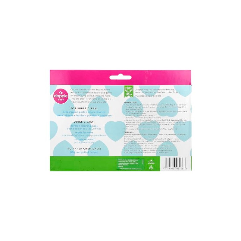 Dapple - Bolsas esterilizadoras para biberones de microondas, 8 unidades,