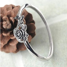 ASFKIPMF Tiny Rose Flower Silver Ring, Stacking Rings for Women Small Dainty 925 Silver Plated Ring Delicate Ring for Women StainlessSteel Flower Rose Promise Statement Cocktail Party Ring Size T1/2