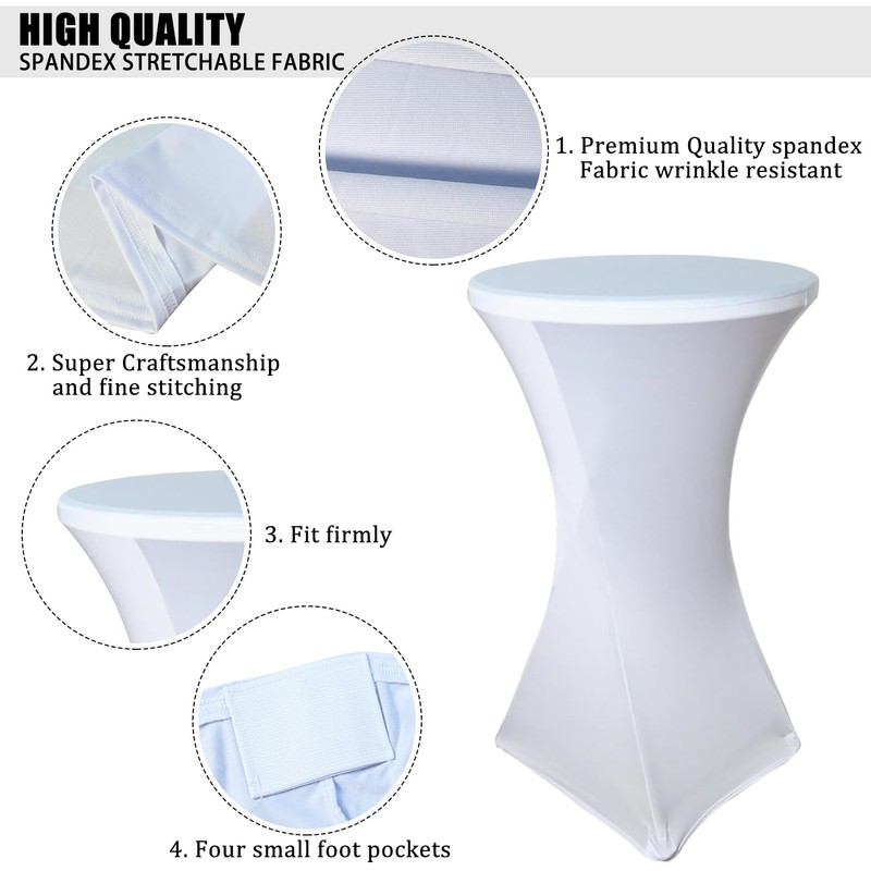 2 Pack White Cocktail Spandex Stretch Square Corners Tablecloth|32"x43" Cocktail