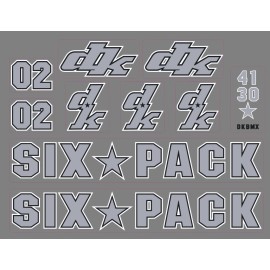 DK Bicycles Six Pack Bmx Decal Set.  White/Black/Silver Version