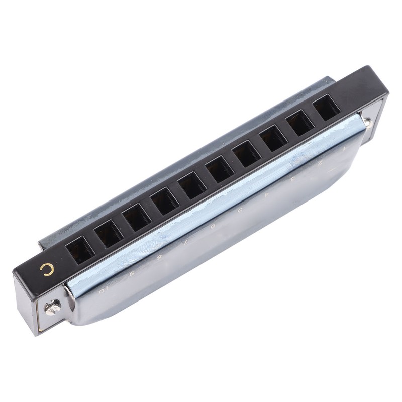 Black Harmonica C Key 10 Hole Blue Harp Stainless Steel