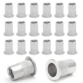 Qjaiune 20PCS 3/8"-16 Stainless Steel Threaded Insert Rivet Nut, 3/8-16UNC Rivnuts Flat Head Rivets, Knurled Nutsert Screws Blind Nut