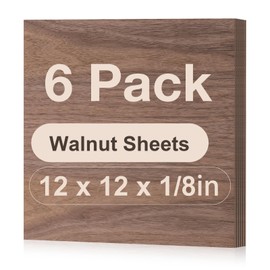 Rowood 6 Pack Walnut Plywood 1/8,12x12x1/8inch,3mm Thick Unfinished Wood for Laser Cutting and Engraving,DIY Ornaments,Wood Burning,Models Drawing