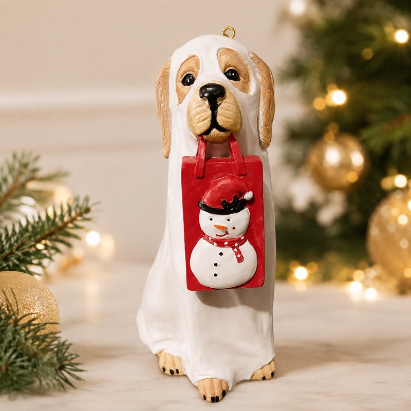 Halloween Ghost Dog Pumpkin Resin Figurine Hand-Painted Outdoor Indoor Holiday