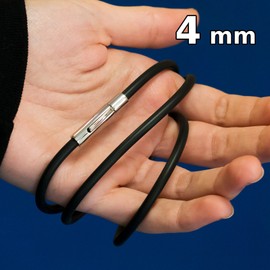 Fly Style Rubber Necklace or Bracelet, Rubber Band Black Collar, 2 mm - 6 mm, Stainless Steel, black