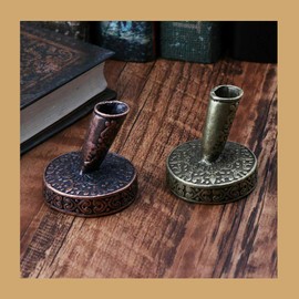 Acxico 1Pcs Vintage Round Metal Insertion Pen Holder Feather Quill Dip Pens Base for School Office Supplies Student Gift
