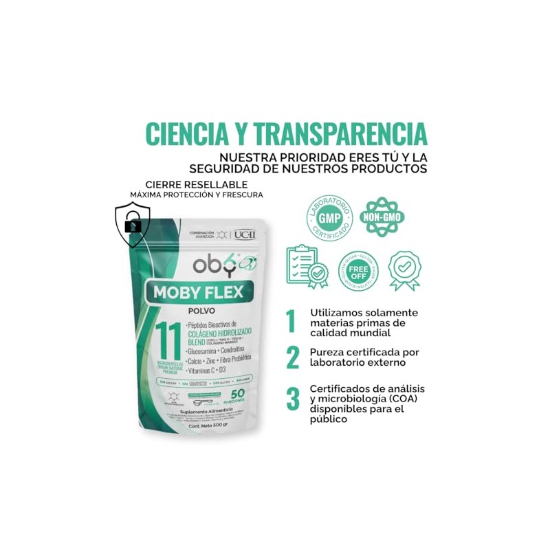 OBY Colageno Hidrolizado I, II, III Marino, Péptidos Bioactivos Polvo