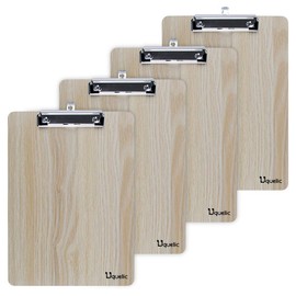 Uquelic Clipboard / Writing Board / Clipboard A5 4 Pieces Clipboards A5 Elegance Luxury Wood Grain Rounded Corners Clipboard with Robust Clip and Hole for Hanging (Beige, A5)