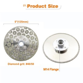 Electroplated Diamond Cutting Grinding Disc,BRSCHNITT 5 inch 125mm for Granite Marble Single Side Coated Diamond Grinding Wheel with M14 Flange