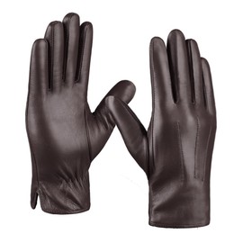 MGGMOKAY Men's Cashmere Lined Leather Gloves, Brown (touchscreen)